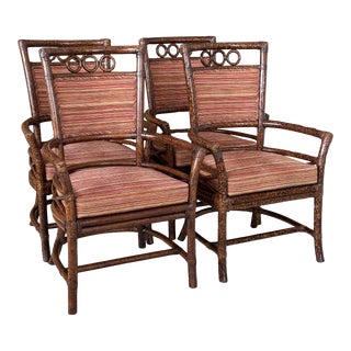 Set of Four Vintage Coastal Ficks Reed Tortoise Rattan Dining Chairs For Sale