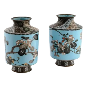 Late 19th Century A Pair of Meiji Era Japanese Cloisonne Enamel Cherry Blossom and Geometric Pattern Vases