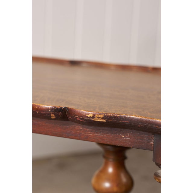Brown Antique English Coffee Table With Scalloped Top + Carved Claw Feet For Sale - Image 8 of 9