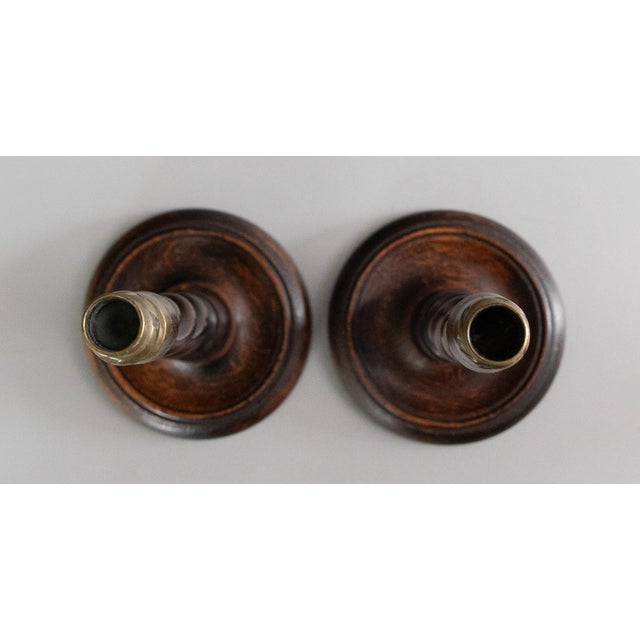 1910s Tall Antique English Barley Twist Oak Candlesticks - A Pair For Sale - Image 5 of 8