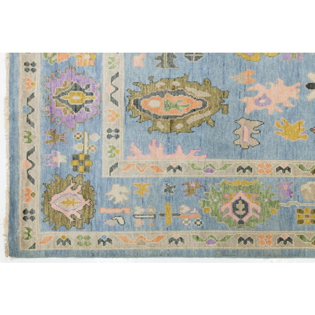 Textile Contemporary Modern Oushak Style Hand-Knotted Wool Area Rug in Sky Blue & Pastel For Sale - Image 7 of 12