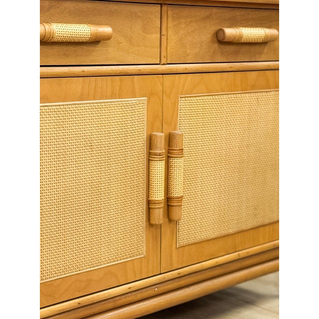 Vintage Coastal Wicker Rattan Blonde Buffet Natural Wood Two Drawer Cabinet For Sale - Image 17 of 18