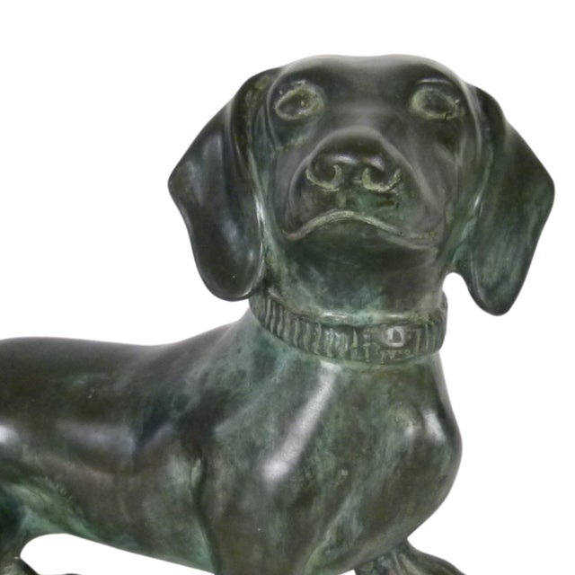 Bronze Mid-Century Solid Bronze Dachshund Sculpture . Weighs 10 LBS . For Sale - Image 8 of 11
