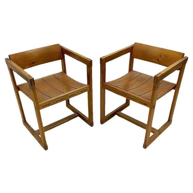 Set of Pine Dining Armchairs attributed to Edvin Helseth for Stange Bruk, Norway, 1960s For Sale - Image 6 of 6