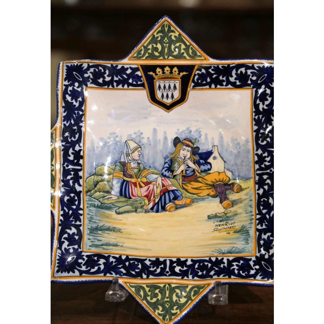 French Early 20th Century French Henriot Quimper Painted Faience Wall Platter For Sale - Image 3 of 12