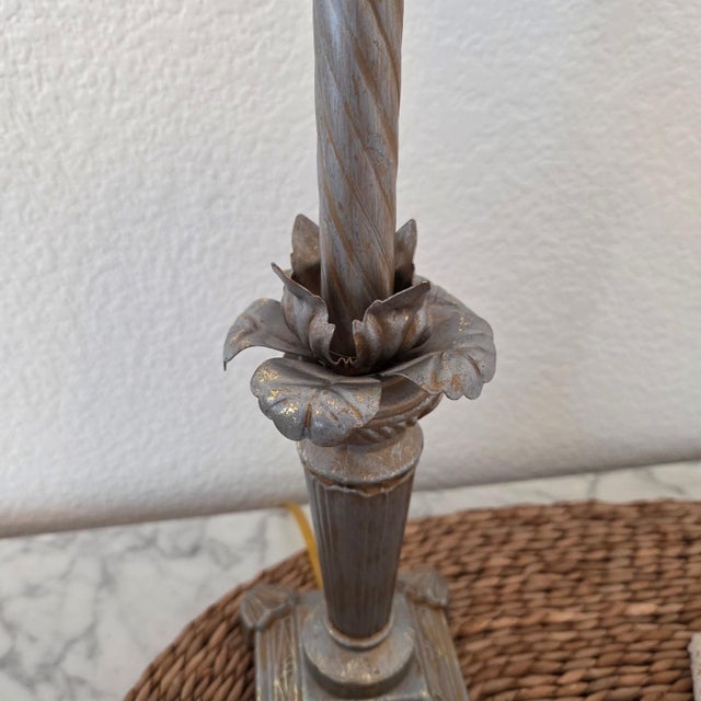 Silver 1970s Traditional Silver Metallic Table Lamp With Beige Bell Fringe Shade For Sale - Image 8 of 11
