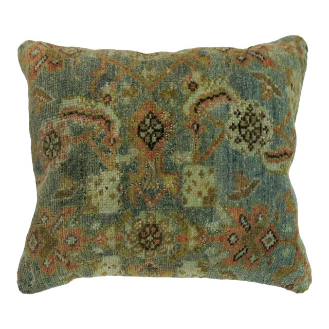Aqua Blue Terracotta Vintage Rug Pillow For Sale
