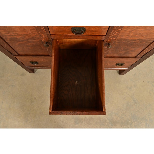 Brown Lifetime Furniture Antique Mission Oak Arts & Crafts Sideboard, Newly Refinished For Sale - Image 8 of 14