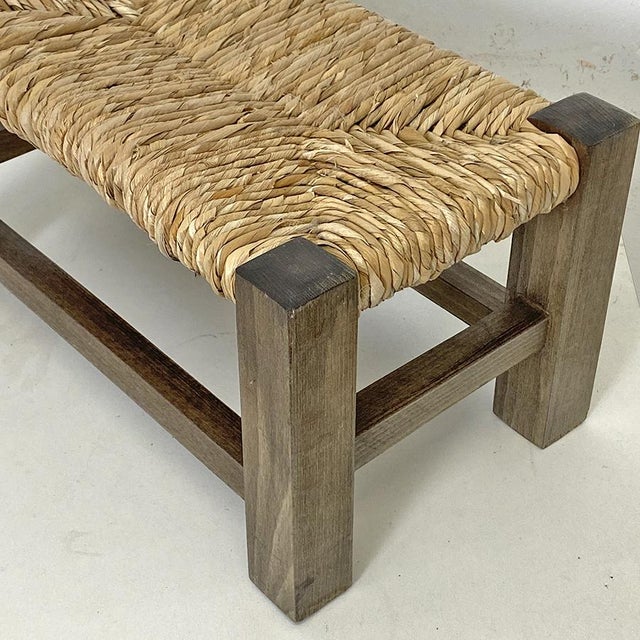 Rustic Wooden and Straw Ottoman, 1950 For Sale - Image 4 of 5