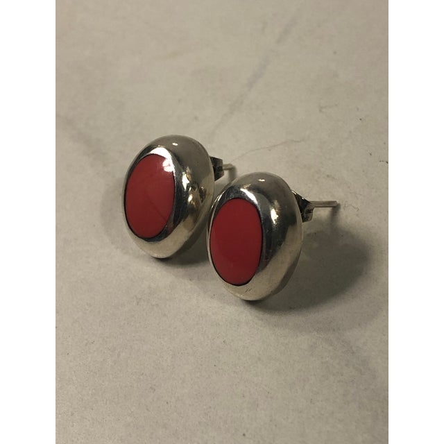 Metal 1990s Mexico Red Jasper Cabochon Sterling Earrings, A Pair For Sale - Image 7 of 7