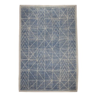21st Century Modern Moroccan Style Wool Rug in Blue Design 10'3" X 14'9" For Sale