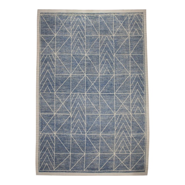 21st Century Modern Moroccan Style Wool Rug in Blue Design 10'3" X 14'9" For Sale