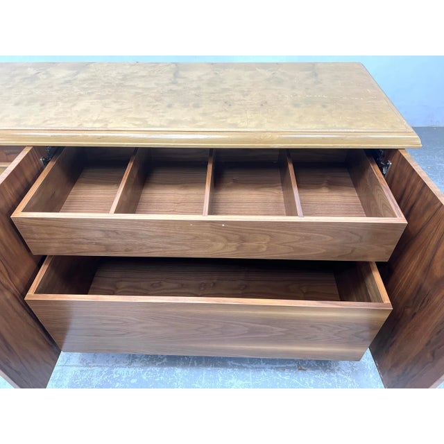 Wood Vintage Two Tone Burl Wood Credenza With Bun Feet For Sale - Image 7 of 10