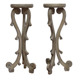 Pair of English Painted Carved Pedestals With Scrolling Legs, Circa 1900 For Sale