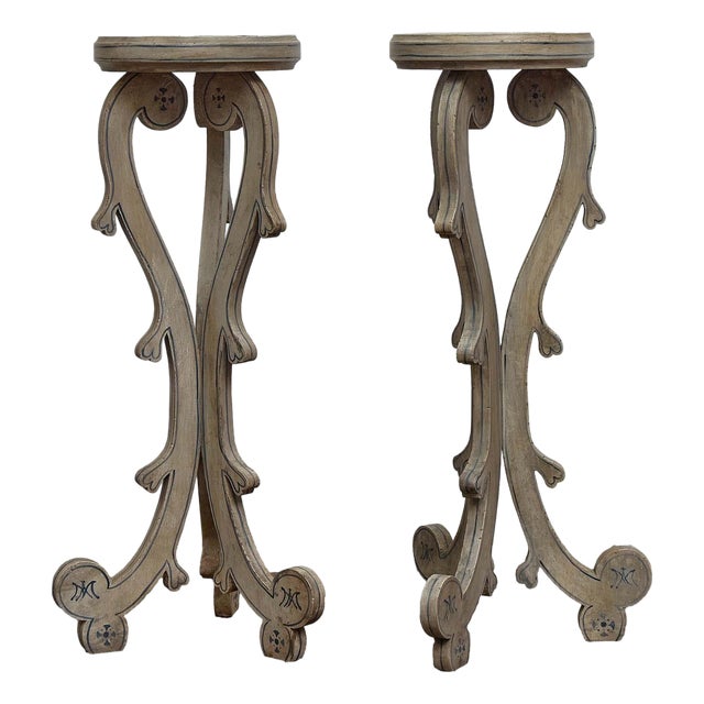 Pair of English Painted Carved Pedestals With Scrolling Legs, Circa 1900 For Sale