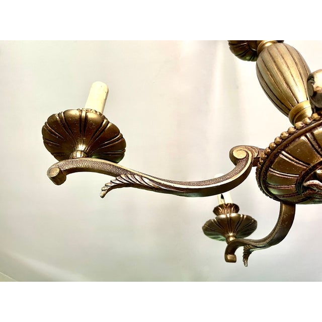 Gold Regency Bronze 5-Light Chandelier, 1950s For Sale - Image 8 of 10