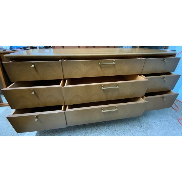 Wood Mid 20th Century Vintage Nine Draw Dresser with Mirror For Sale - Image 7 of 8