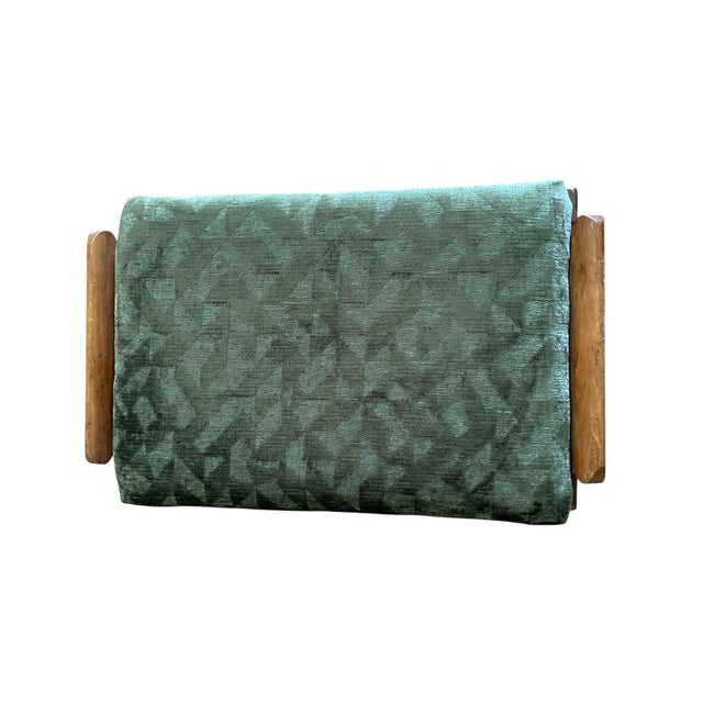 Vintage Wood Stool With New Upholstery For Sale - Image 4 of 6