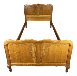 Vintage French Louis Style Carved Oak Single Bed