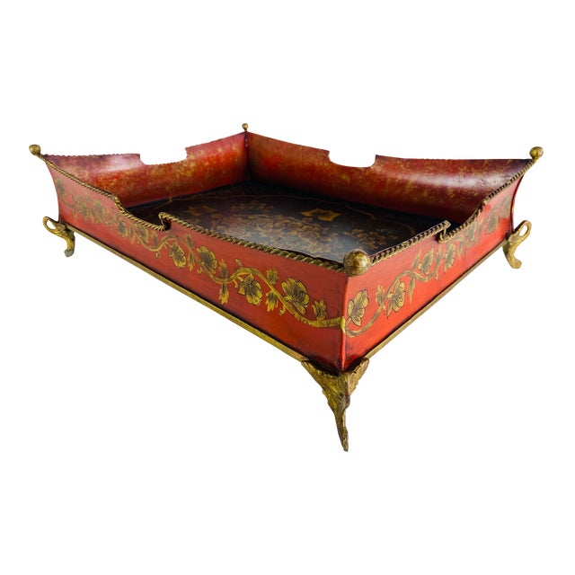 Vintage Hand-Painted Tole Ware Galley Tray For Sale