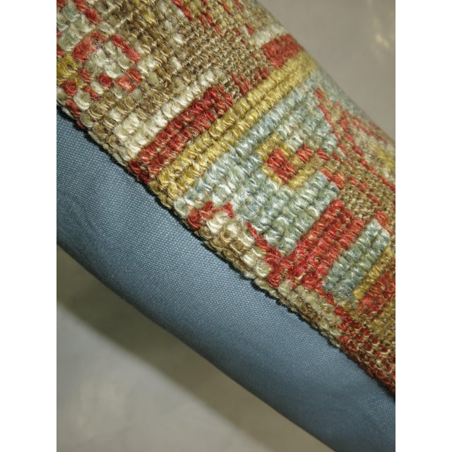 Light Blue Rust Color Antique Persian Lumbar Size Rug Pillow For Sale - Image 4 of 5