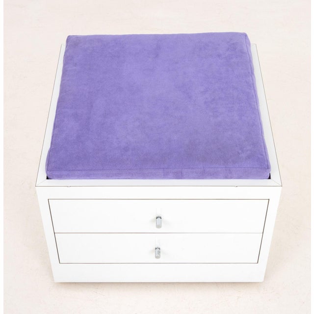 Contemporary Purple and White Storage Ottoman For Sale - Image 4 of 6