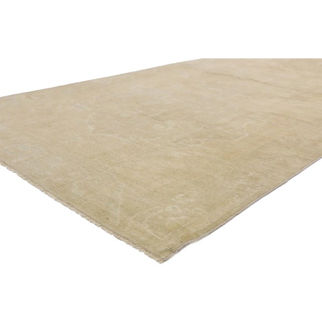 Vintage Turkish Oushak Rug with Neutral Colors, Wide Hallway Runner 04'11 x 10'11. This hand knotted wool vintage Turkish...