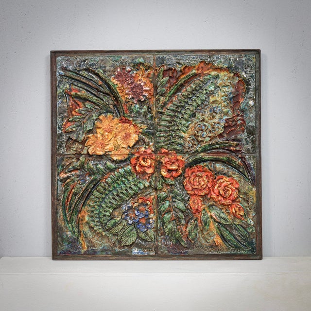 Ceramic Floral Relief Wall Sculpture by Neubauer, 1970s For Sale - Image 10 of 10