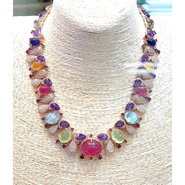 Bochic “Capri” Ruby Sapphire Amethyst Aquamarine & Peridot Necklace & Earrings - 3 Pieces For Sale In New York - Image 6 of 12