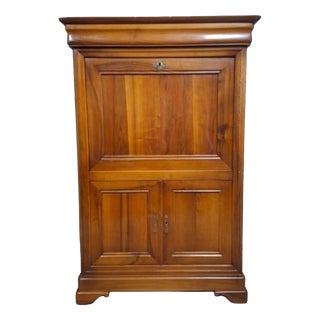 Vintage Louis Philippe Cherrywood Drop-Front Secretary Desk with Leather Top For Sale