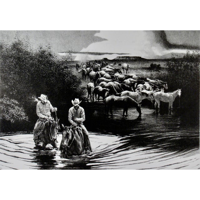 This artwork titled "Soaking Up" c.1970 is an original lithograph on Wove paper by noted western artist Tom (Thomas) Ryan,...