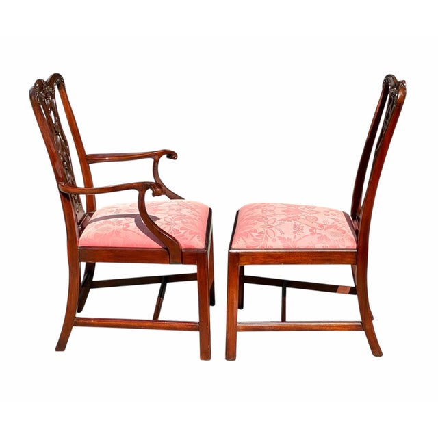 Set of Late 20th Century Six Mahogany Henkel Harris Dining Chairs With Pink Floral Damask Seats For Sale - Image 9 of 12