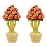Pair of Vintage Regency Style Italian Ceramic Pomegranate Topiary For Sale