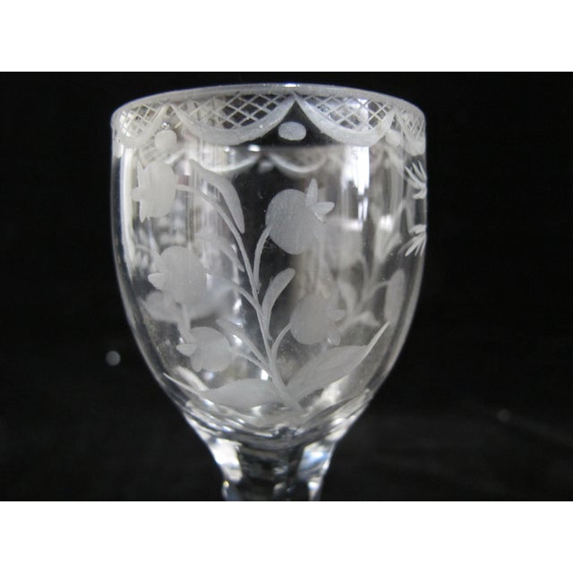 18th Century Antique 18th Century Etched Leaves & Flowers Facet Cut Wine Mead Glass Goblet For Sale - Image 5 of 8