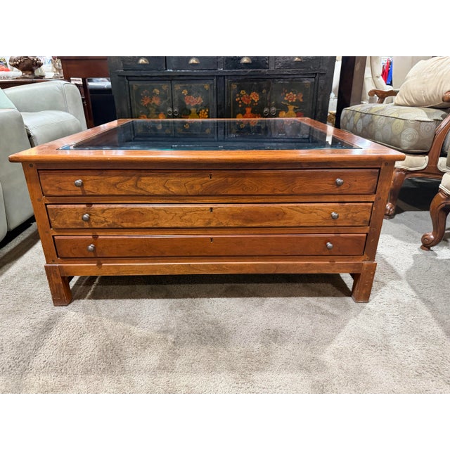Bob Timberlake Glass Top Curio Style Coffee Table With 3 Drawers For Sale - Image 4 of 7