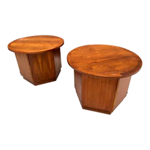 Pair of Mid Century Lane Furniture Hexagon Storage Side Tables