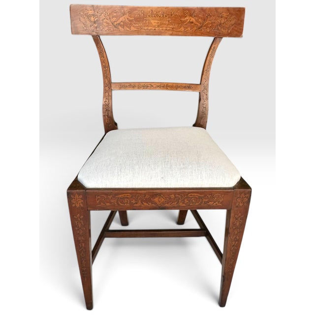 Rare Pair of Late 18th Century Directoire Penwork and Cherrywood Side Chairs, Circa 1790. For Sale - Image 4 of 12