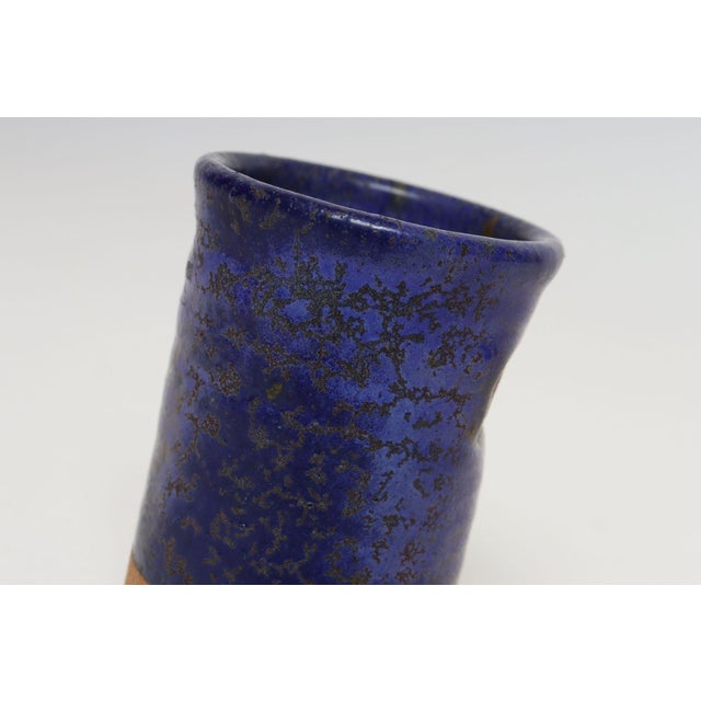 Blue Vintage Studio Pottery Indigo "Thyme" Herb Cylindrical Vessel by Deanna Nichols For Sale - Image 8 of 16