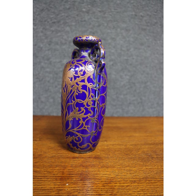 Blue Cobalt Blue Vase With Copper Gilt Floral Decoration For Sale - Image 8 of 10