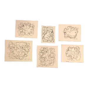 Gallery Wall Collection-6 Original Wayne Cunningham Abstract Small Ink Drawings-Set of 6
