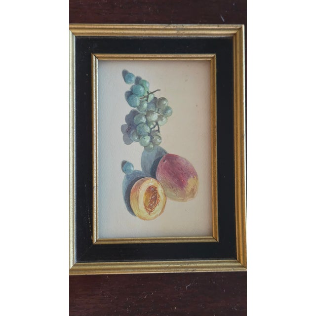 English Vintage Fruit Still-Life Art in Black and Gold Wood Frames — A Pair For Sale - Image 3 of 18