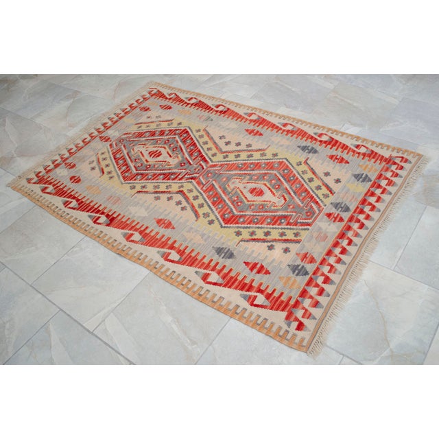 1970s Vintage Handmade Turkish Kilim Rug - 3′11″ × 5′9″ For Sale - Image 16 of 18