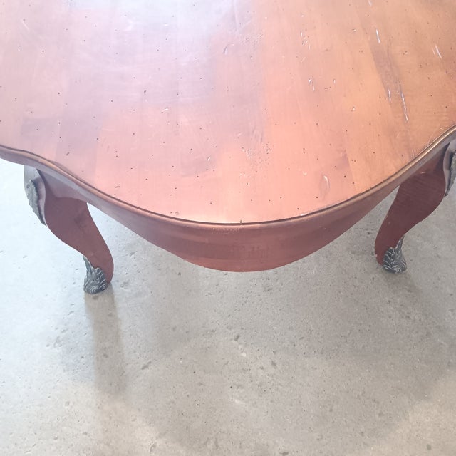 Late 19th Century Vintage Solid Wood French Style Oval Coffee Table With Bronze Leaf Accents For Sale - Image 5 of 14