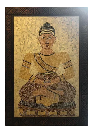 Micro Mosaic Tile Wall Plaque or Table Top of a Seated Woman in Wood Frame