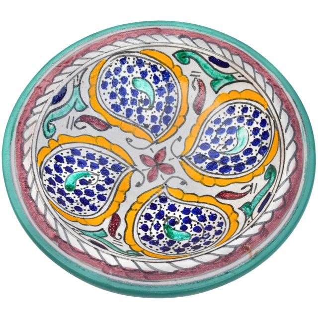 Rustic Mid 20th Century Moroccan Orange & Turquoise Ceramic Wall Plate For Sale - Image 3 of 8