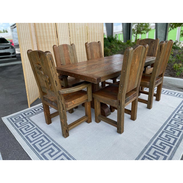 Art Factory Southwestern Hand Crafted Moose Lodge Dining Set - Set of 7 For Sale - Image 13 of 13