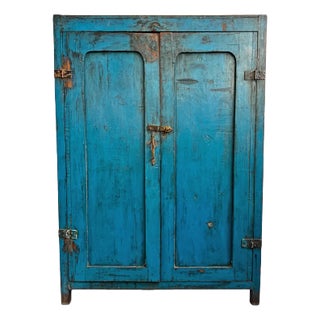 Antique Cobalt Blue Indian Farmhouse Storage Cabinet For Sale
