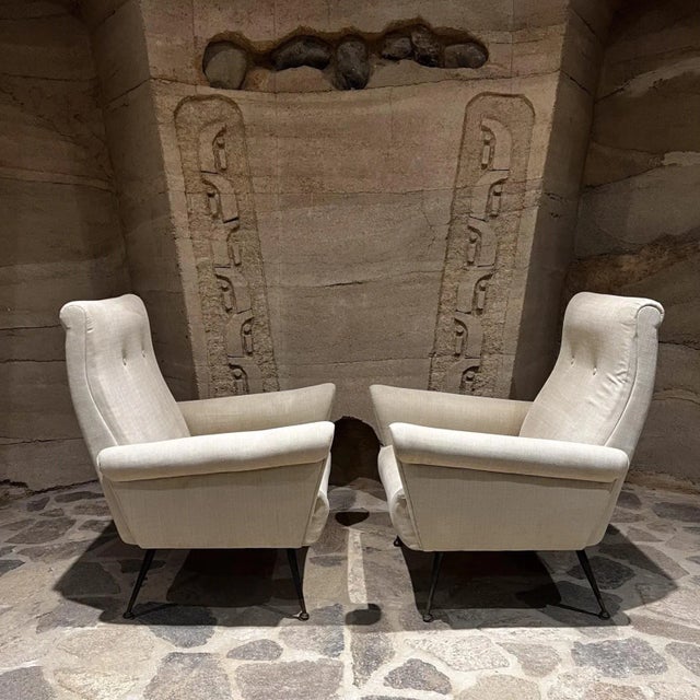 AMBIANIC presents 1950s Minotti Vintage Italian Armchairs Attributed to Gigi Radice for Minotti Unmarked 37 h x 29.5 w x...