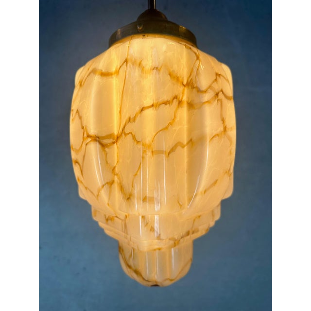 Art Deco Pendant Light in Marbled Opaline, 1930s For Sale - Image 4 of 11