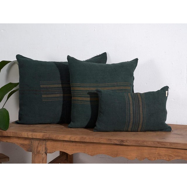 Antique Green Linen Cushion For Sale - Image 3 of 11